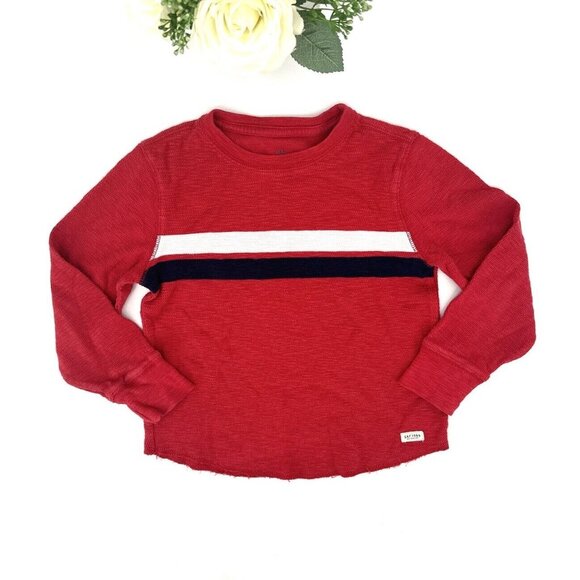 Gap Boys Long Sleeve Waffle Knit Thermal T-Shirt Tee Size Small 6/7 Red Stripe - Picture 1 of 8